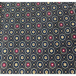 Navy Blue Cotton Fabric 9"x44" Floral Circles Red & Cream Design Quilting Craft